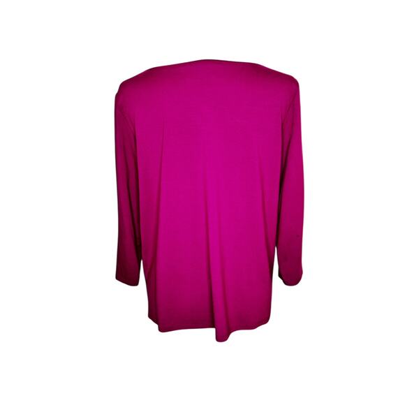 Eileen Fisher Fuchsia Scoop Neck 3/4 Sleeve Viscose Spandex Slinky Top Large - Picture 2 of 6